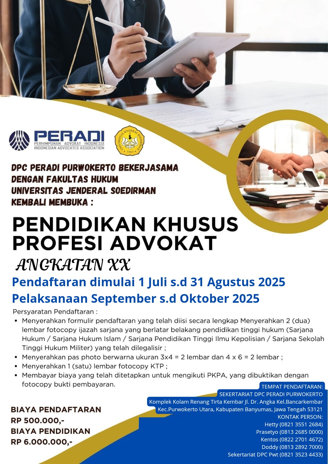 DPC PERADI Purwokerto Kembali Membuka Pendaftaran PKPA Angkatan XX Tahun 2025